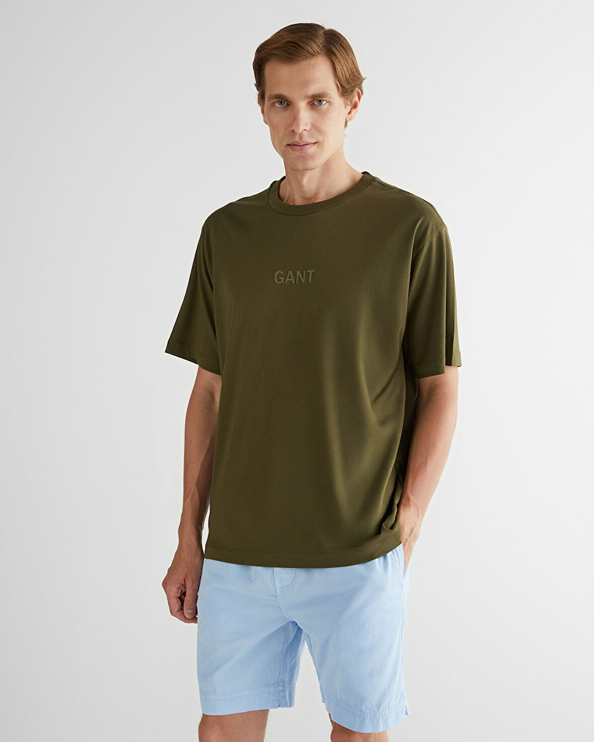 GANT Erkek Yeşil Relaxed Fit Bisiklet Yaka Logolu T-Shirt
