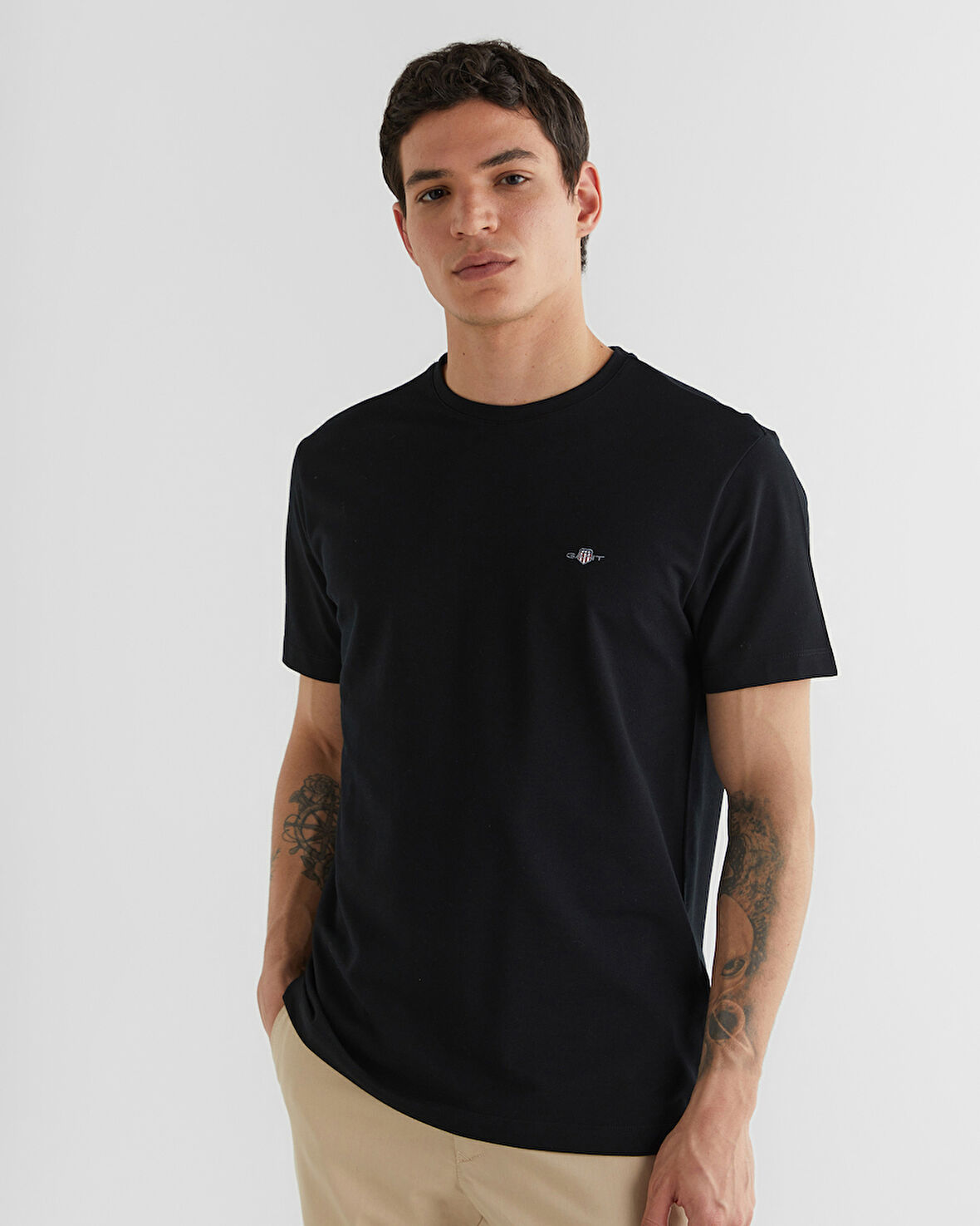 GANT Erkek Siyah Regular Fit Bisiklet Yaka T-Shirt