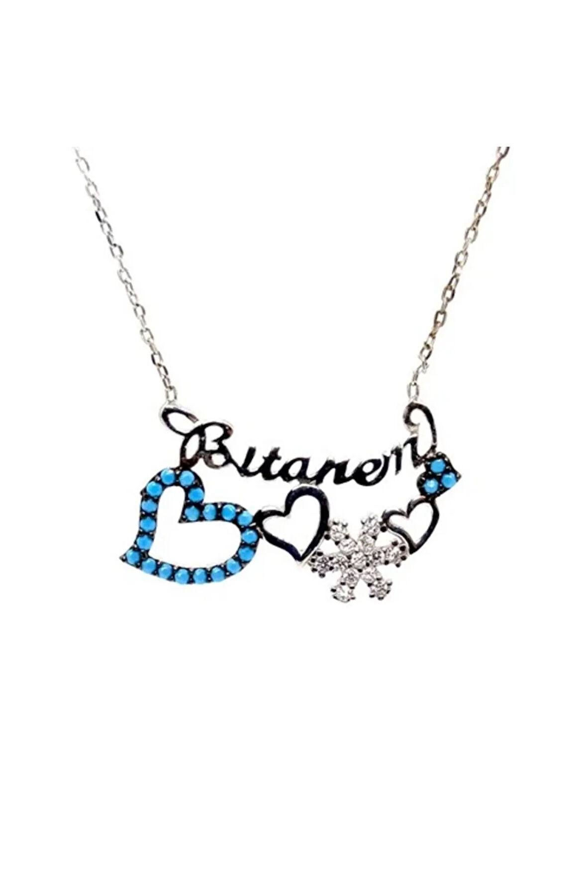 Kalpli Ve Kar Taneli Bitanem Gümüş Kolye Zincir