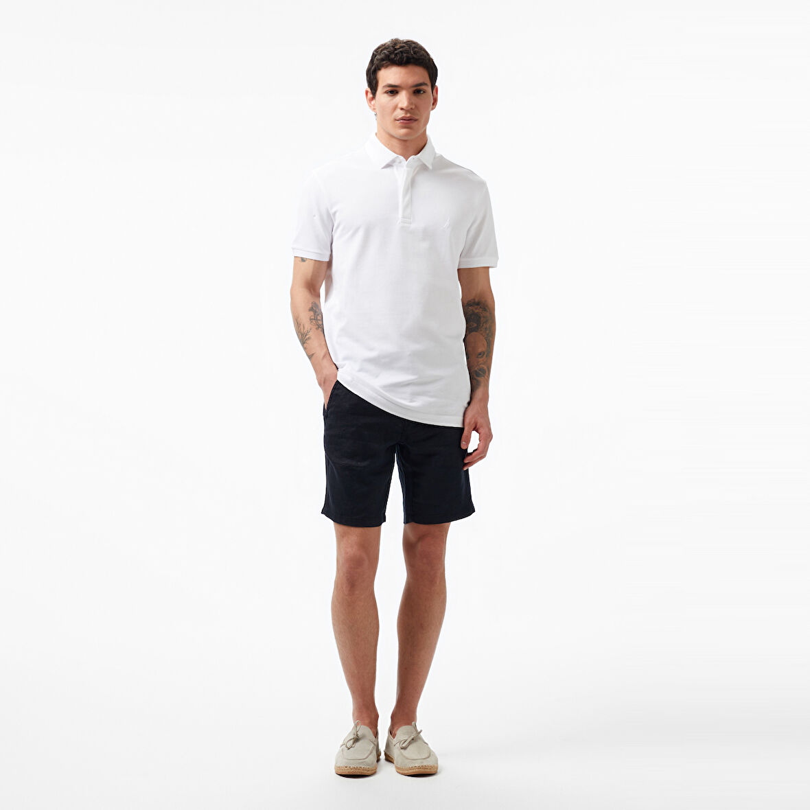 Nautica Erkek Siyah Slim Fit Keten Şort