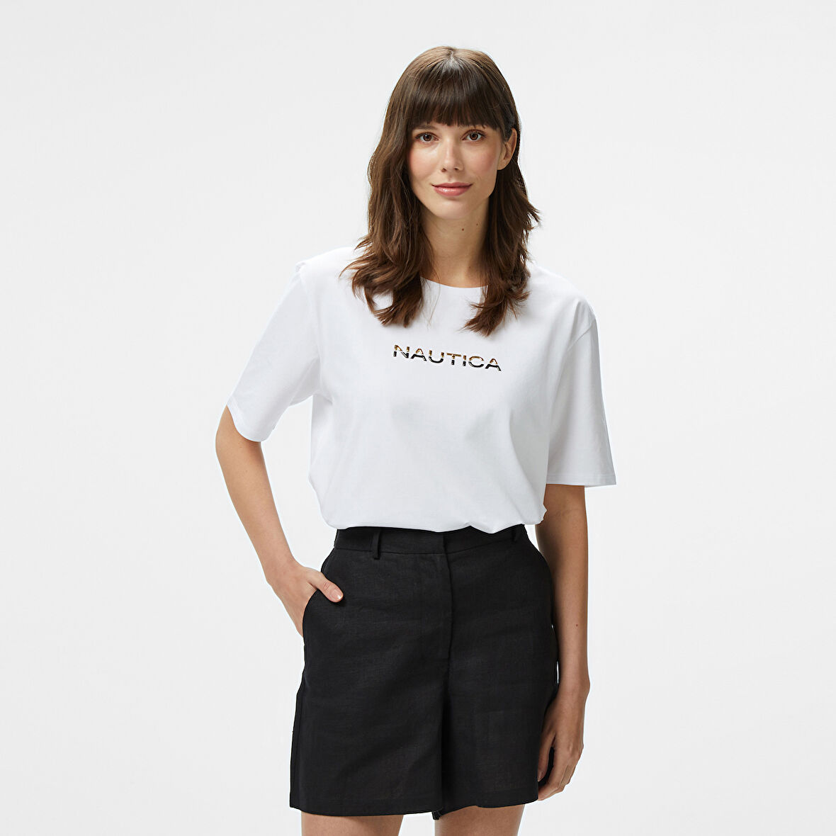 Nautica Kadın Beyaz Regular Fit Baskılı T-Shirt