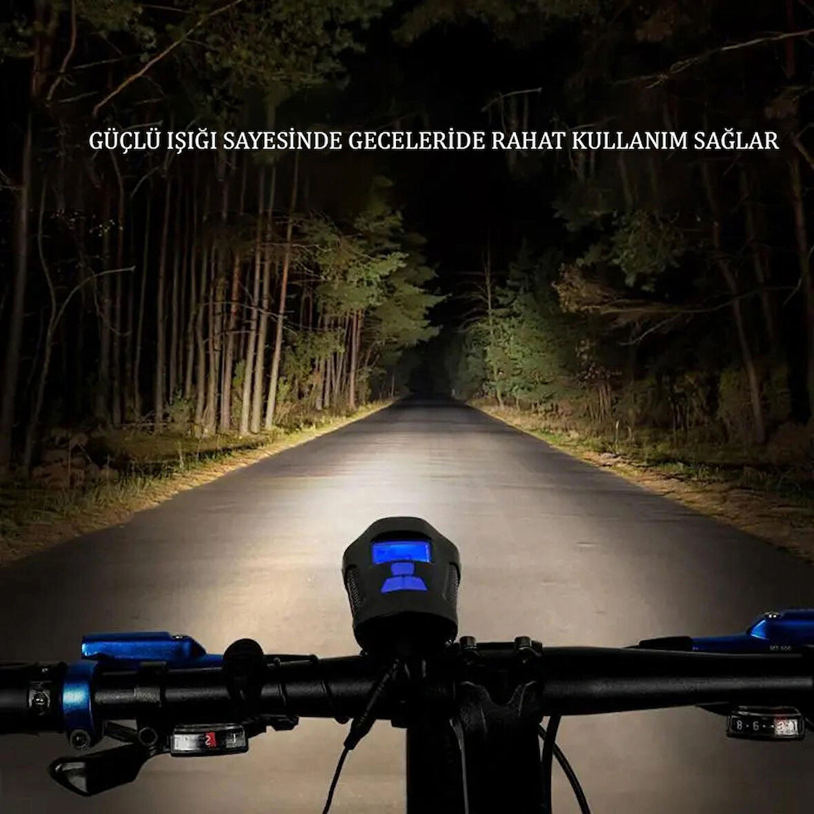Monozone Bisiklet Hız Göstergesi Km Sayaç Fener Korna LCD Ekran Ön Far Lamba Su Geçirmez 3in1 Gidon