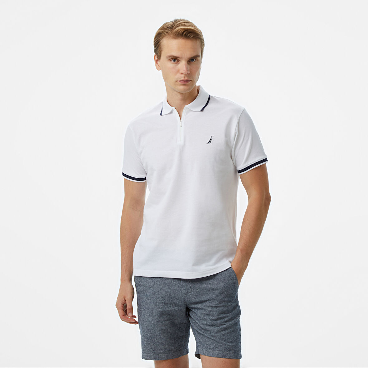 Nautica Erkek Beyaz Classic Fit Polo Yaka T-Shirt