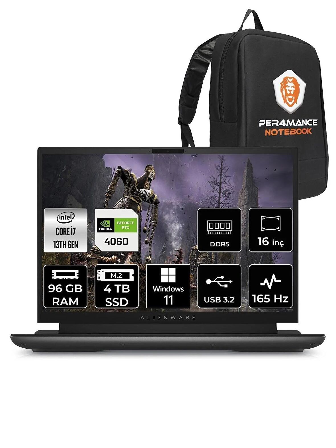 DELL Alienware M16 i7-13700HX 96GB RAM 4TB SSD RTX4060/8GB 165HZ 16 QHD+ W11PRO & PER4 ÇANTA