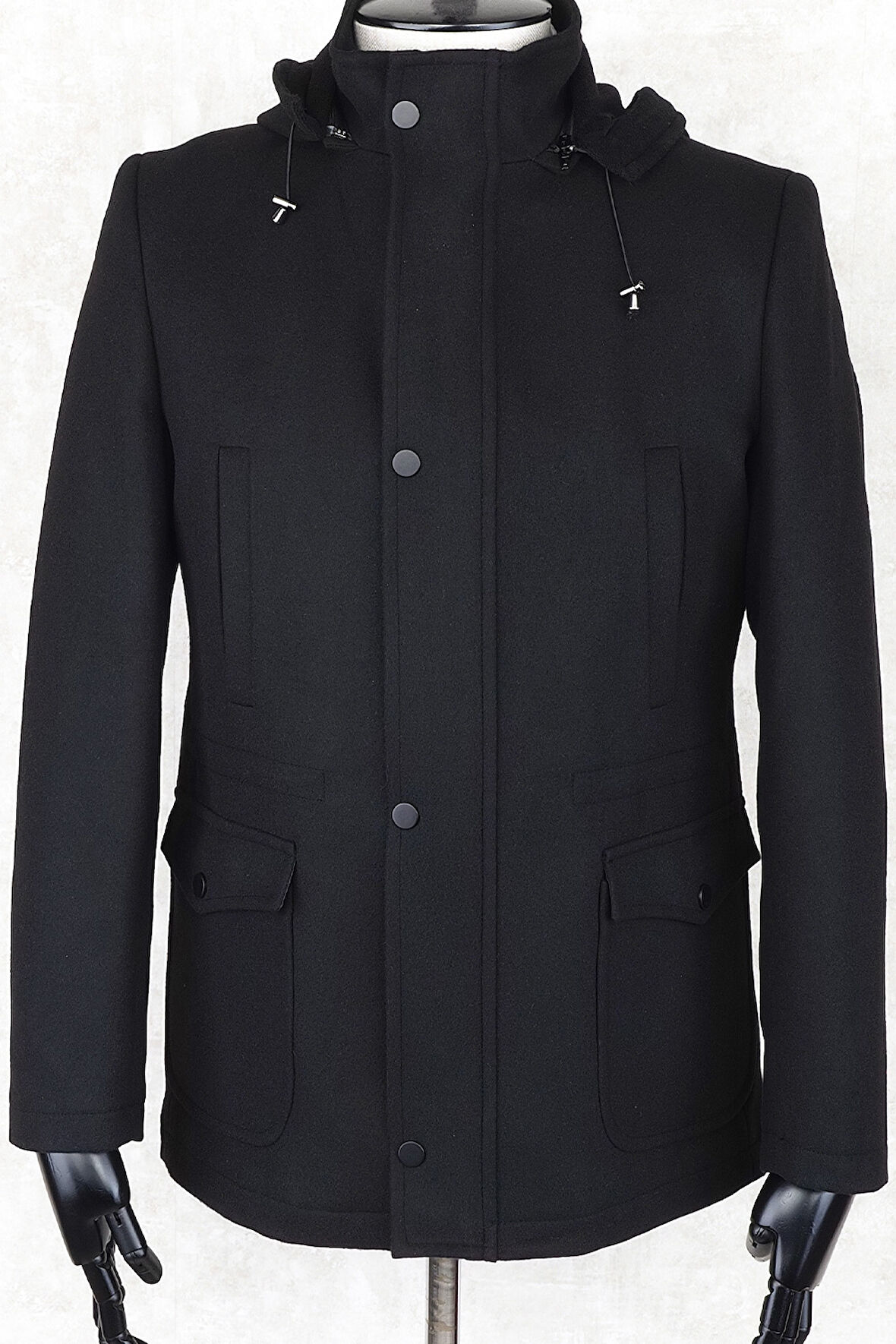 JANCARLUCCİ  Erkek Dizüstü Slimfit Çıkarılabilir  Kapüşonlu Torba Cep Fermuarlı Astarlı  Kaşe Kaban 