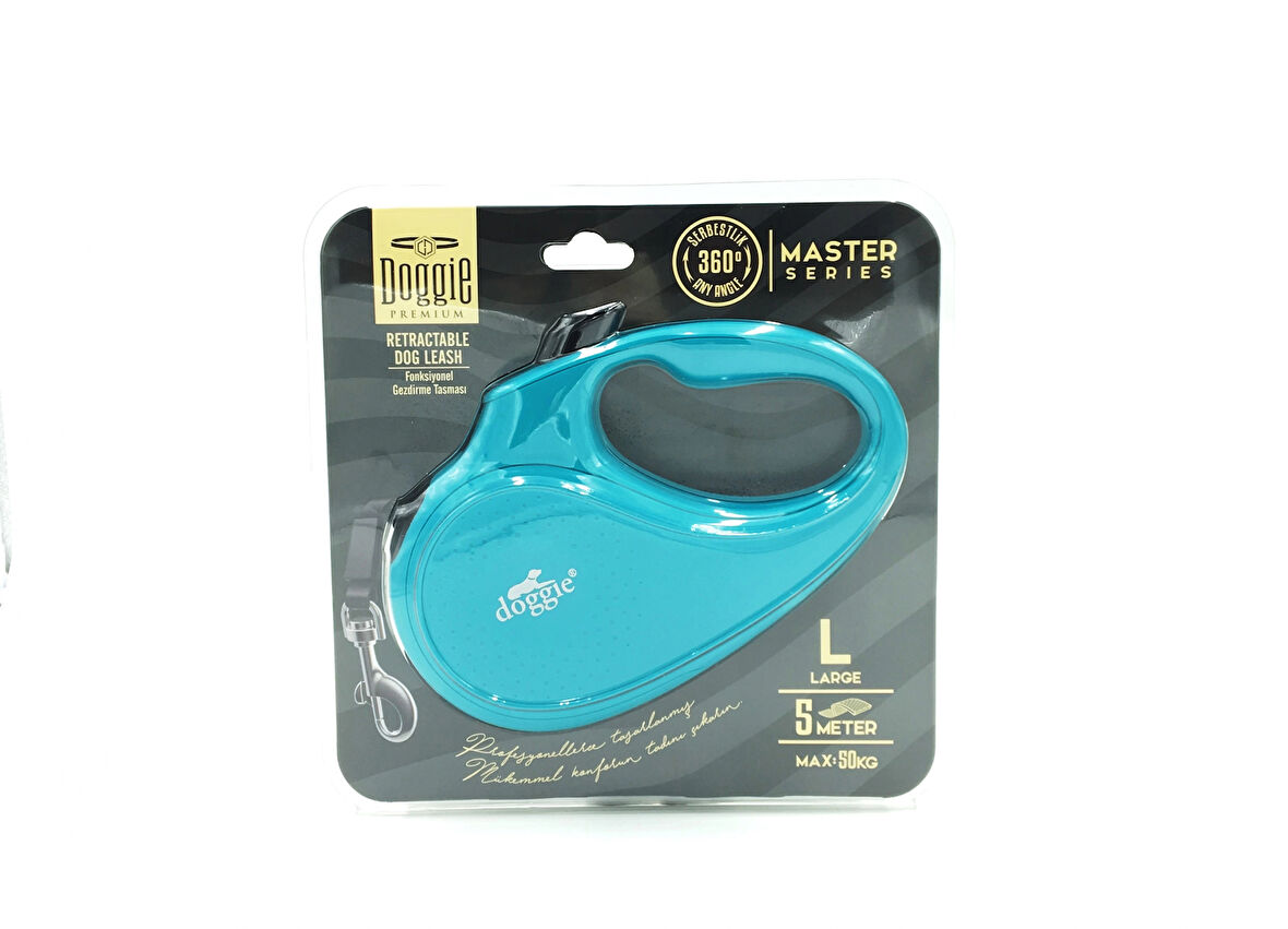 Doggie Master Seri Otomatik Makaralı Köpek Gezdirme 50 kg / 5 M Turkuaz
