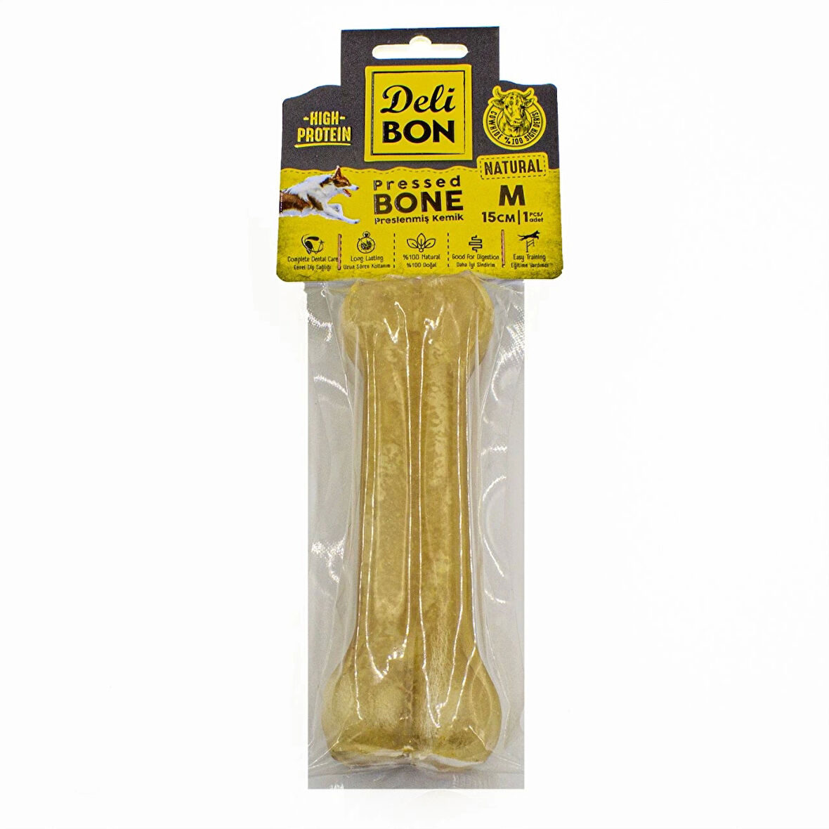 Delibon Deri Köpek Çiğneti Pres Kemik 1x15cm Natural