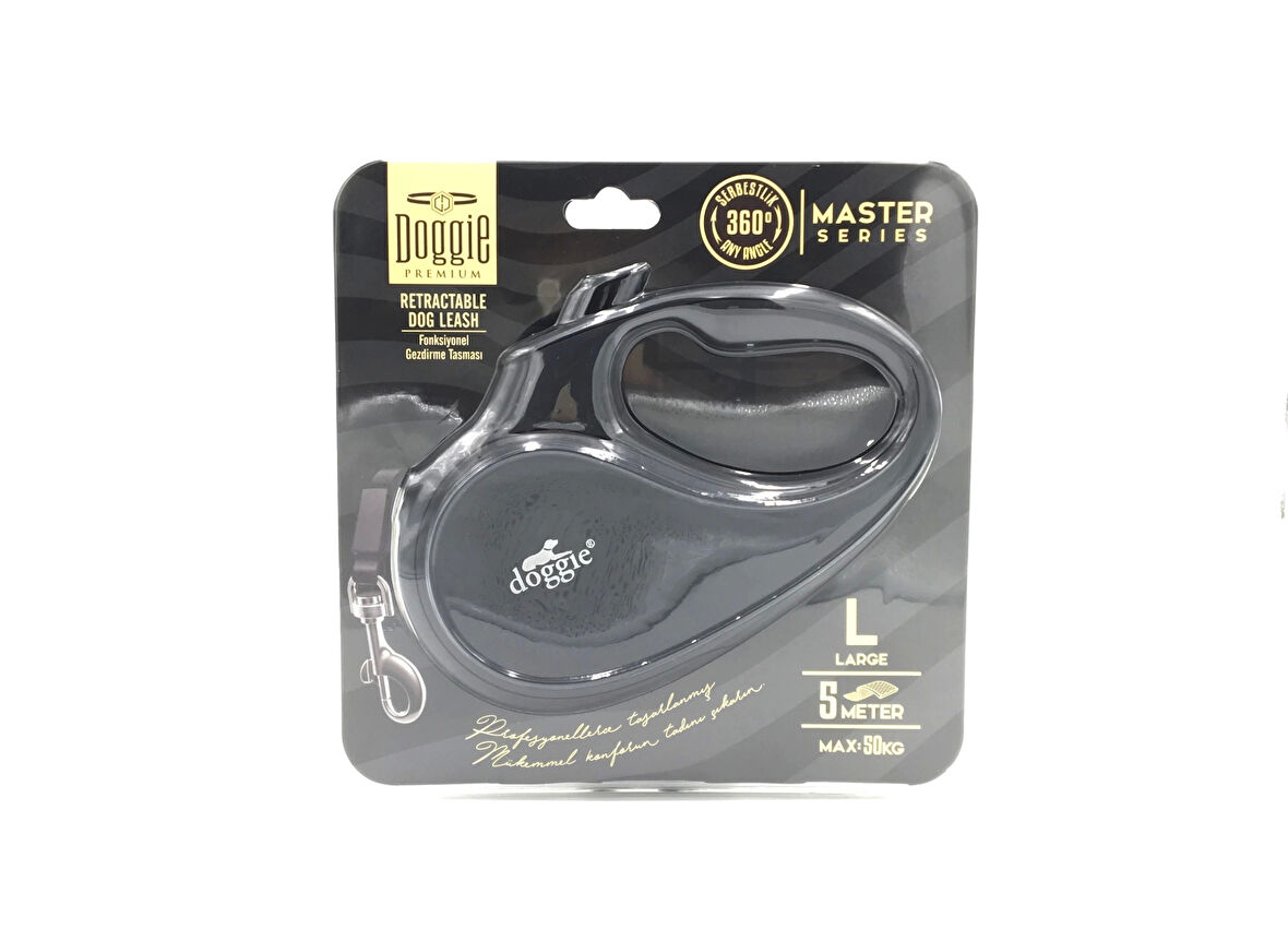 Doggie Master Seri Otomatik Makaralı Köpek Gezdirme 50 kg / 5 M Siyah