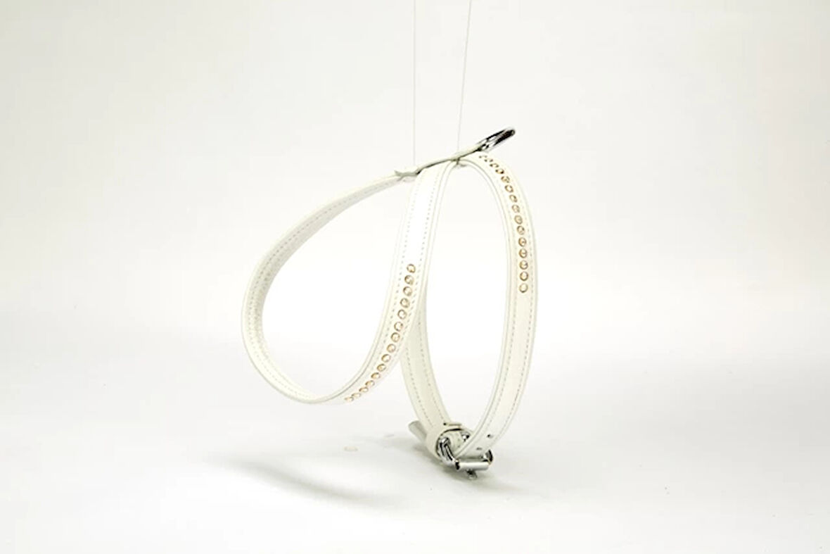 Doggie Flotter Swarovski Taşlı Deri Köpek Göğüs Tasması 1,2 x 21-30 cm Beyaz