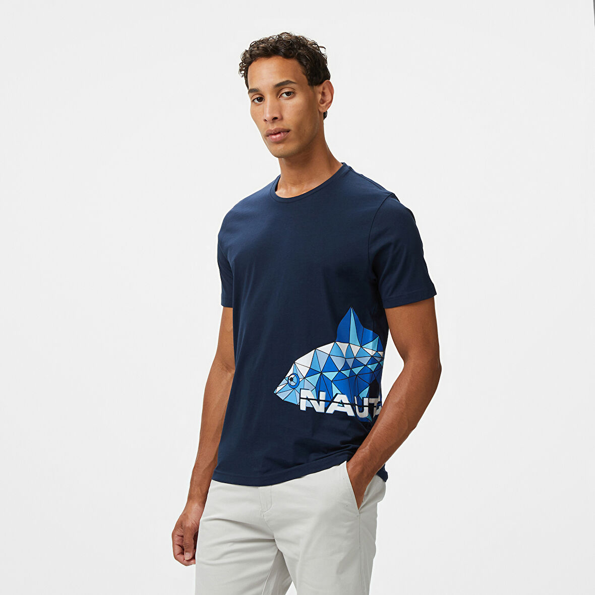 Nautica Erkek Lacivert Regular Fit Baskılı T-Shirt