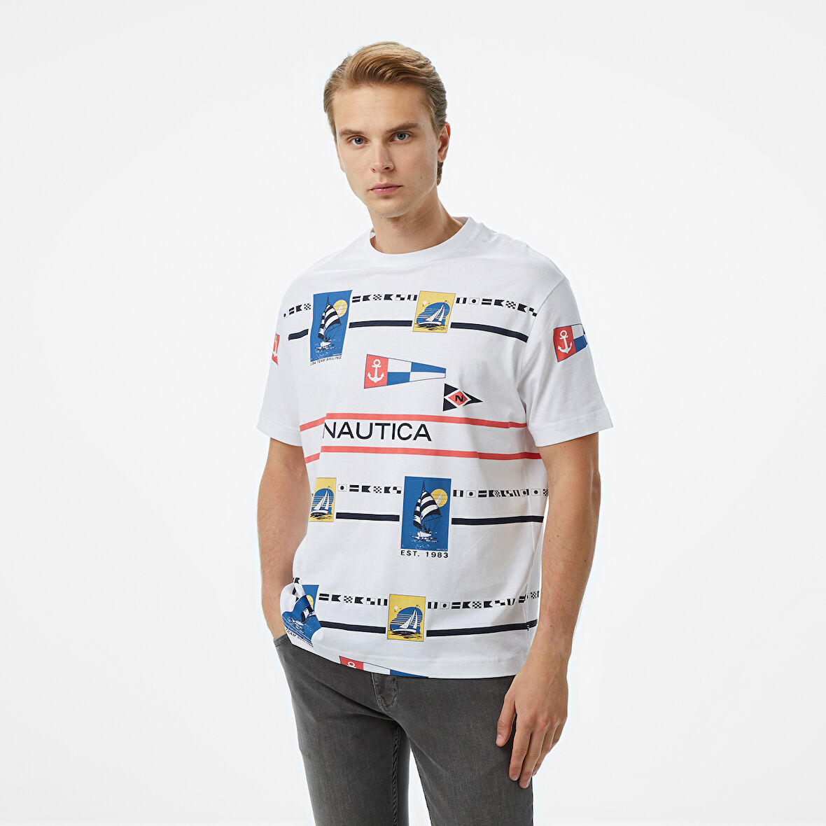 Nautica Erkek Beyaz Oversize Fit T-Shirt