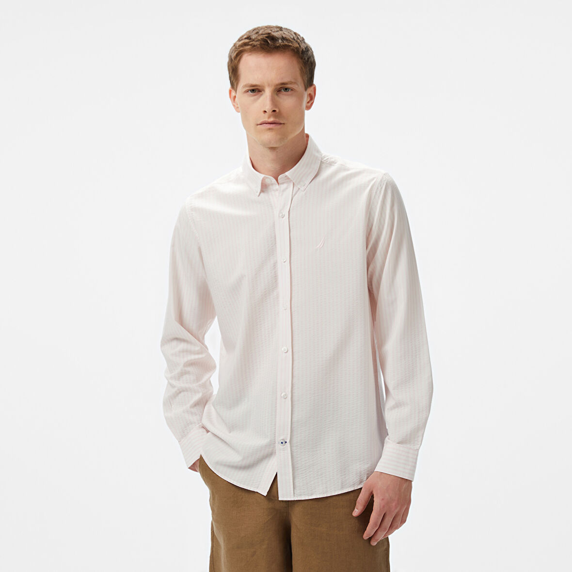Nautica Erkek Pembe Classic Fit Çizgili Gömlek