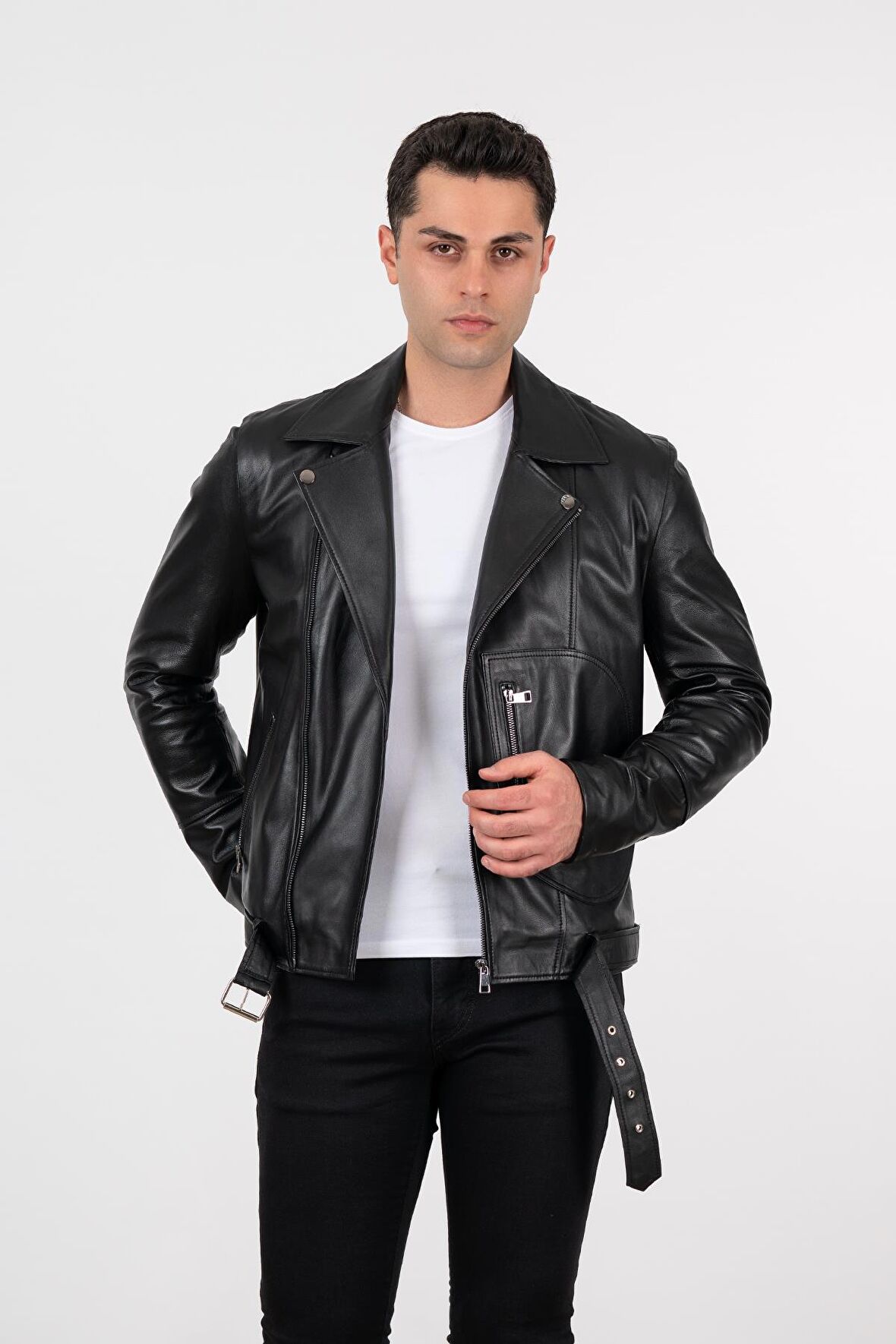Deri Effect Erkek Siyah Spor Hakiki Deri Ceket