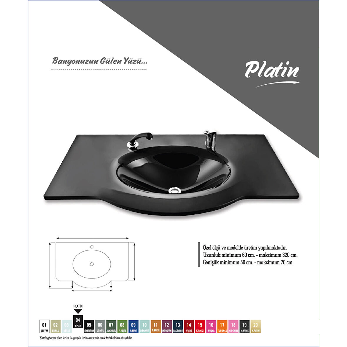 Cam Lavabo Platin Modeli 70x56 cm