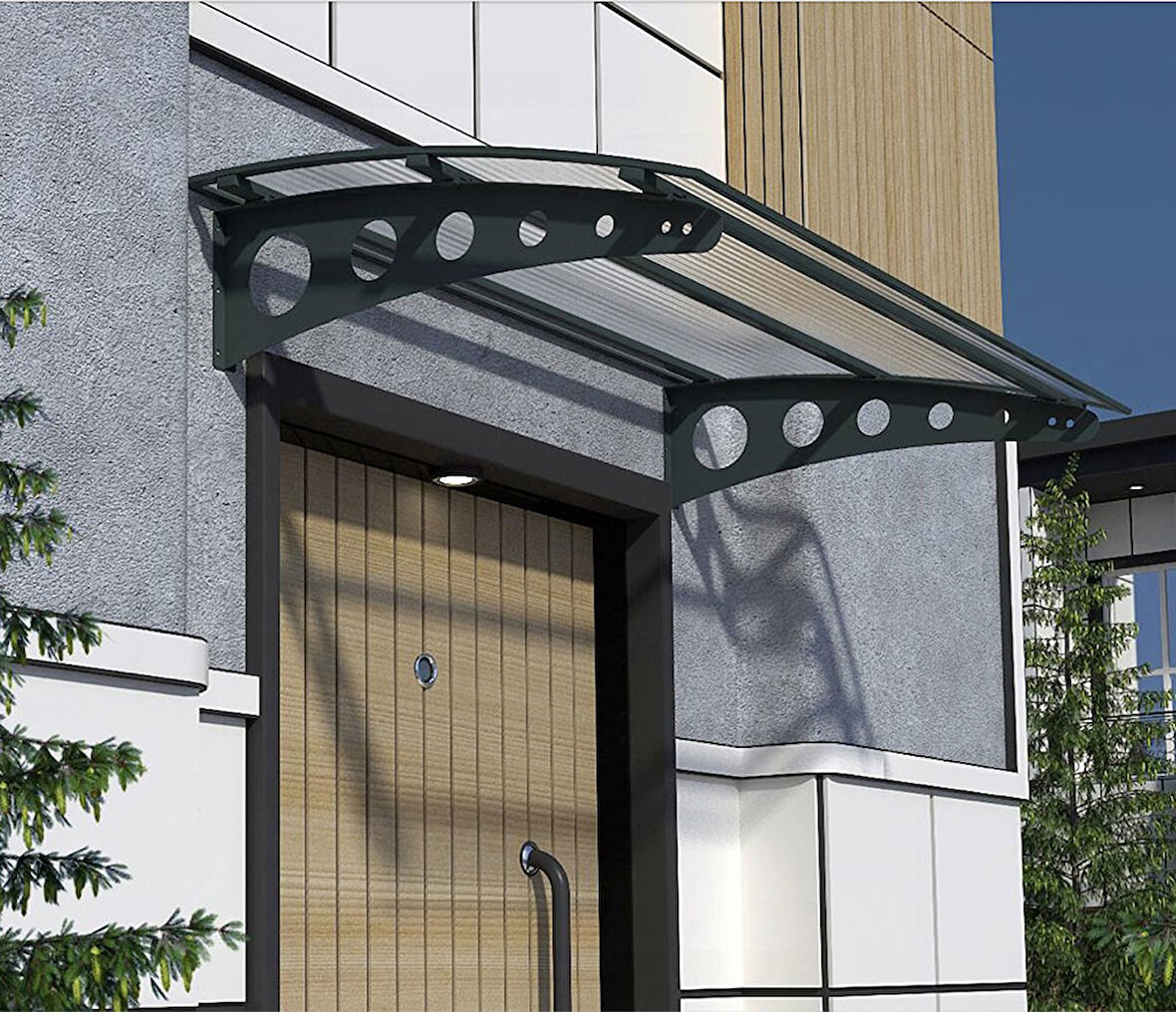 Metal Taşıyıcılı Kapı Üstü Pratik Sundurma Antrasit - Şeffaf Levha 110 x 70 Md1