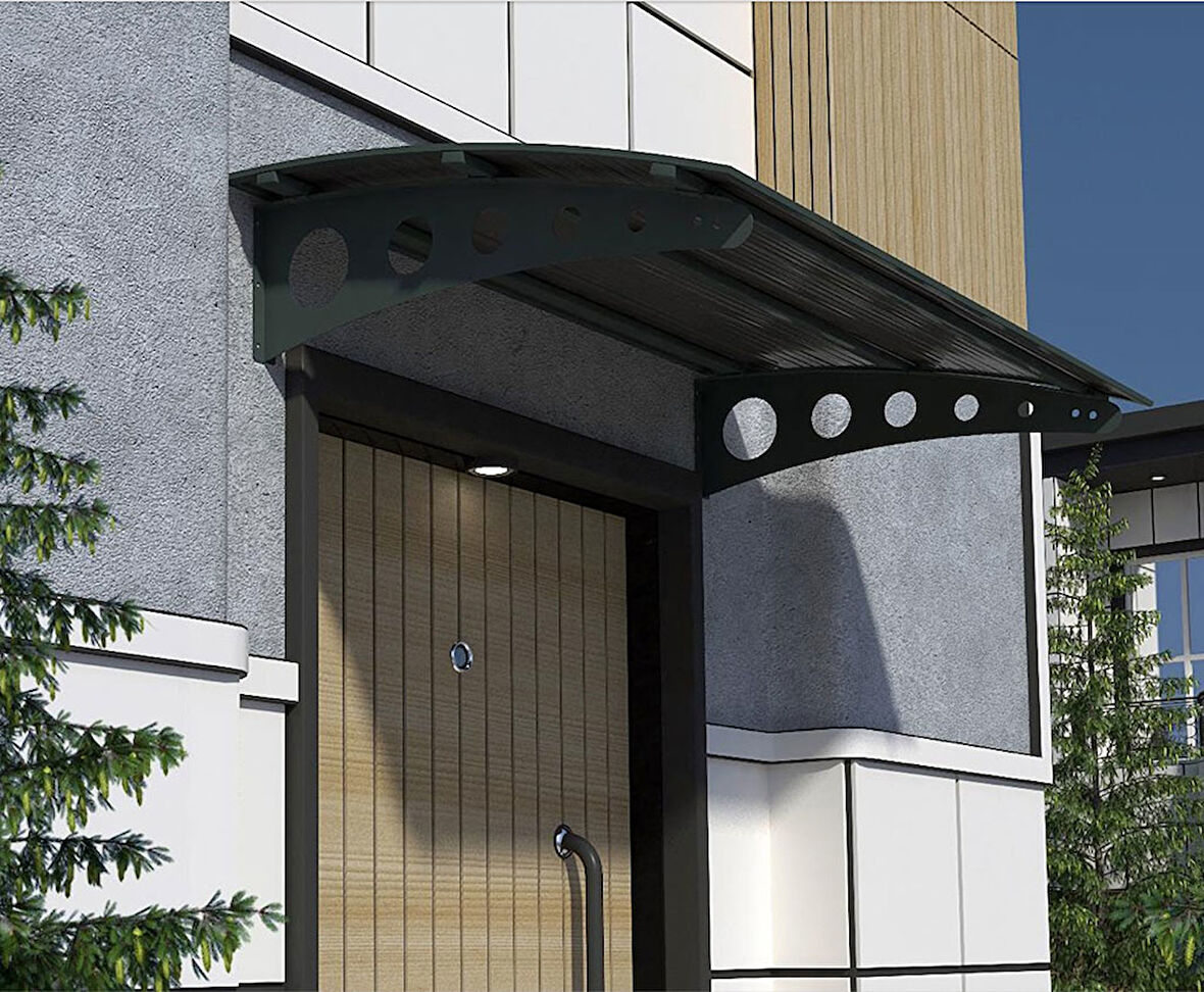Metal Taşıyıcılı Kapı Üstü Pratik Sundurma Antrasit - Siyah Levha 160 x 100 Md1