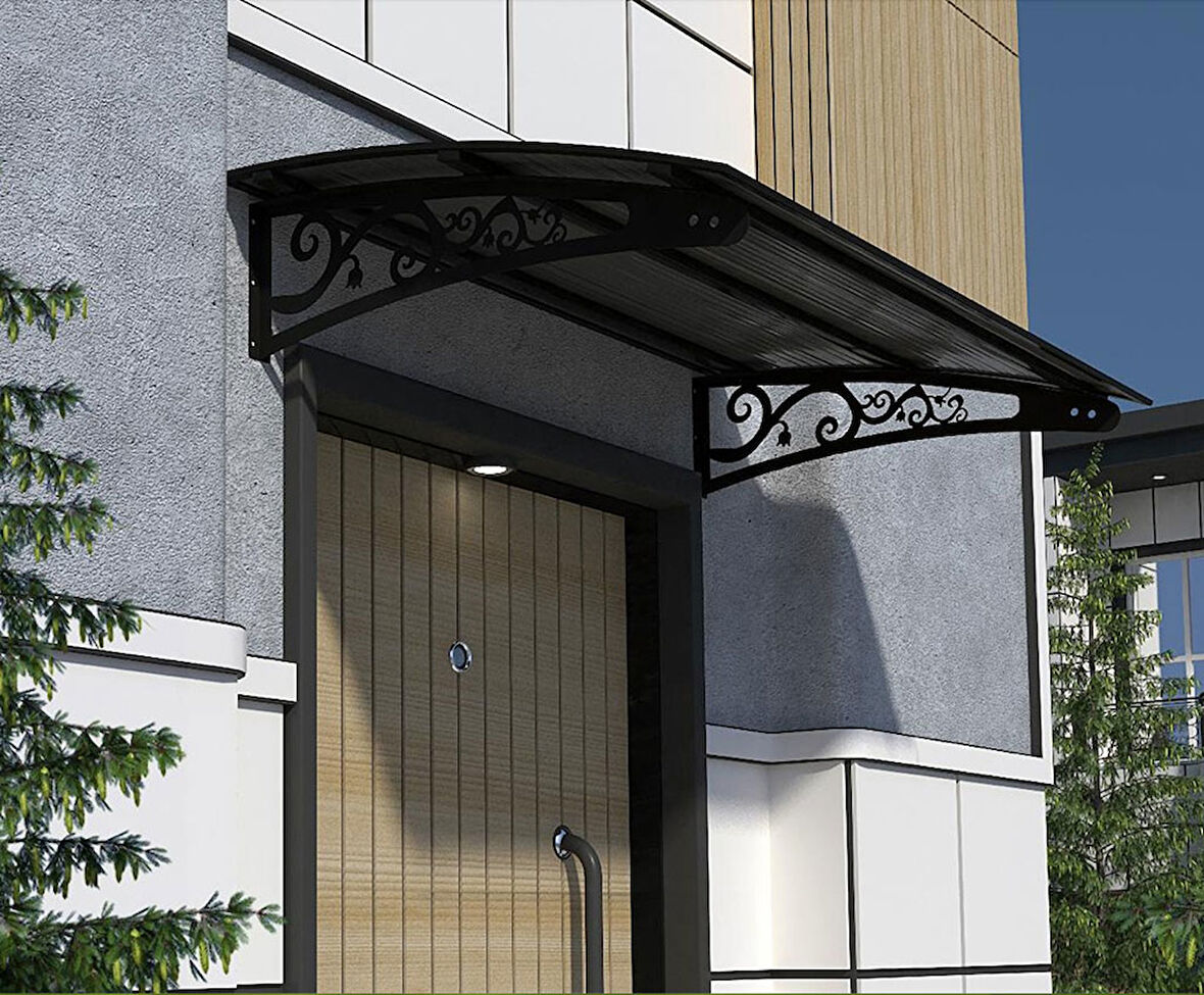 Metal Taşıyıcılı Kapı Üstü Pratik Sundurma Siyah - Siyah Levha 160 x 100 Md2