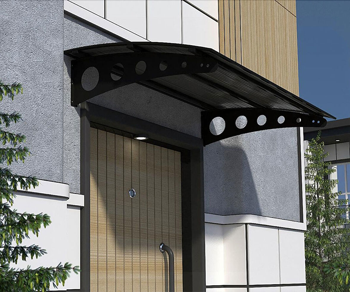 Metal Taşıyıcılı Kapı Üstü Pratik Sundurma Siyah - Siyah Levha 190 x 70 Md1