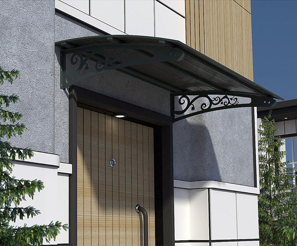 Metal Taşıyıcılı Kapı Üstü Pratik Sundurma Antrasit - Siyah Levha 220 x 70 Md2