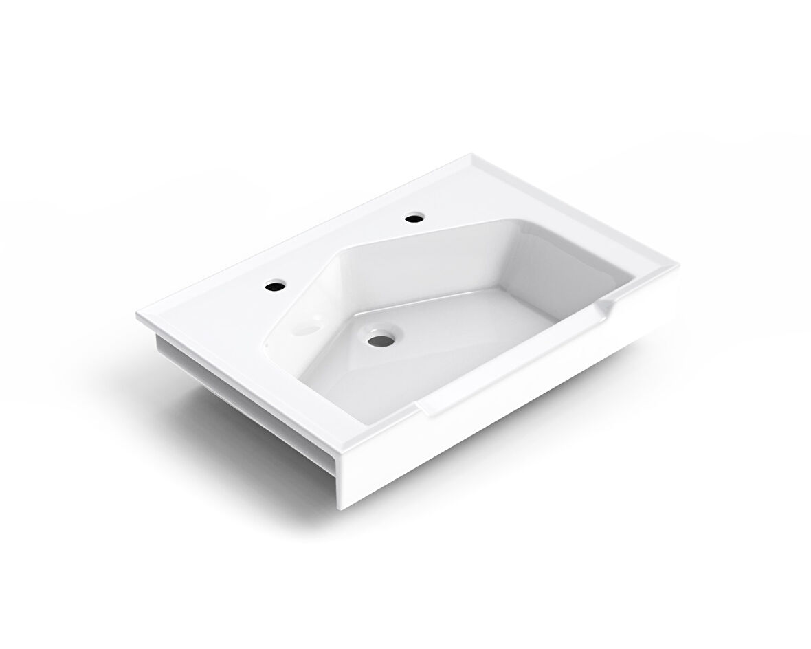 Seramik Kuaför Lavabosu 75 cm Beyaz Erkek Kare Lavabo