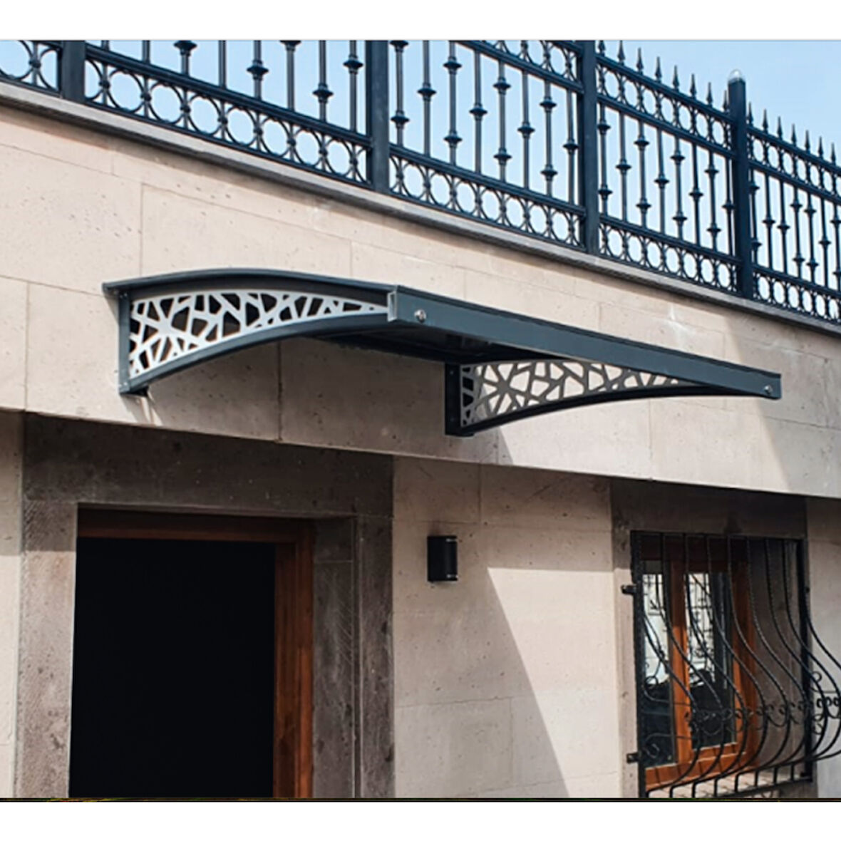 AZALEA Alüminyum Ayaklı Kapı Üstü Pratik Sundurma 135x105 cm Antrasit Gri