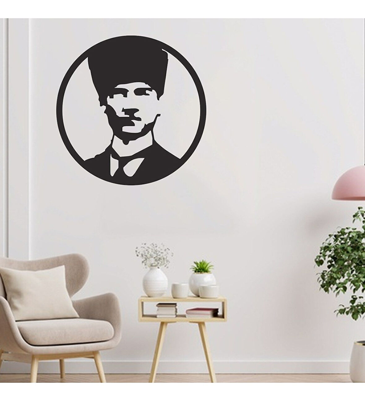 Balp Lazer Kesim MDF Tablo Oval ATATÜRK Figürlü Dekoratif Otantik Tablo 41x41cm