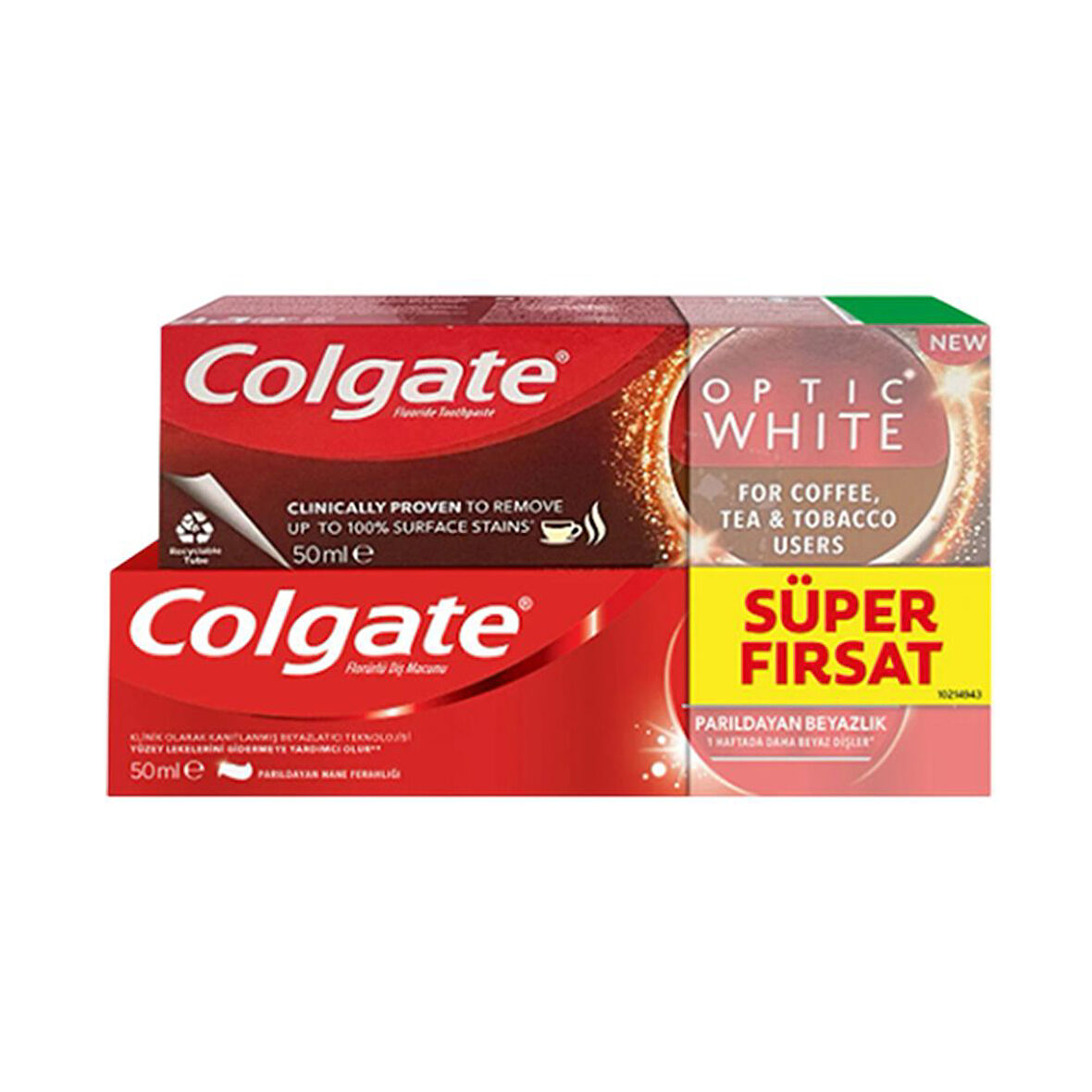 Colgate Optic White Cay&Tutun+Parildayan 2x50ml 2 Adet
