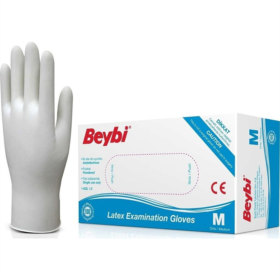 Beybi Latex Pudralı Eldiven (M) 100'Lü 4 Adet