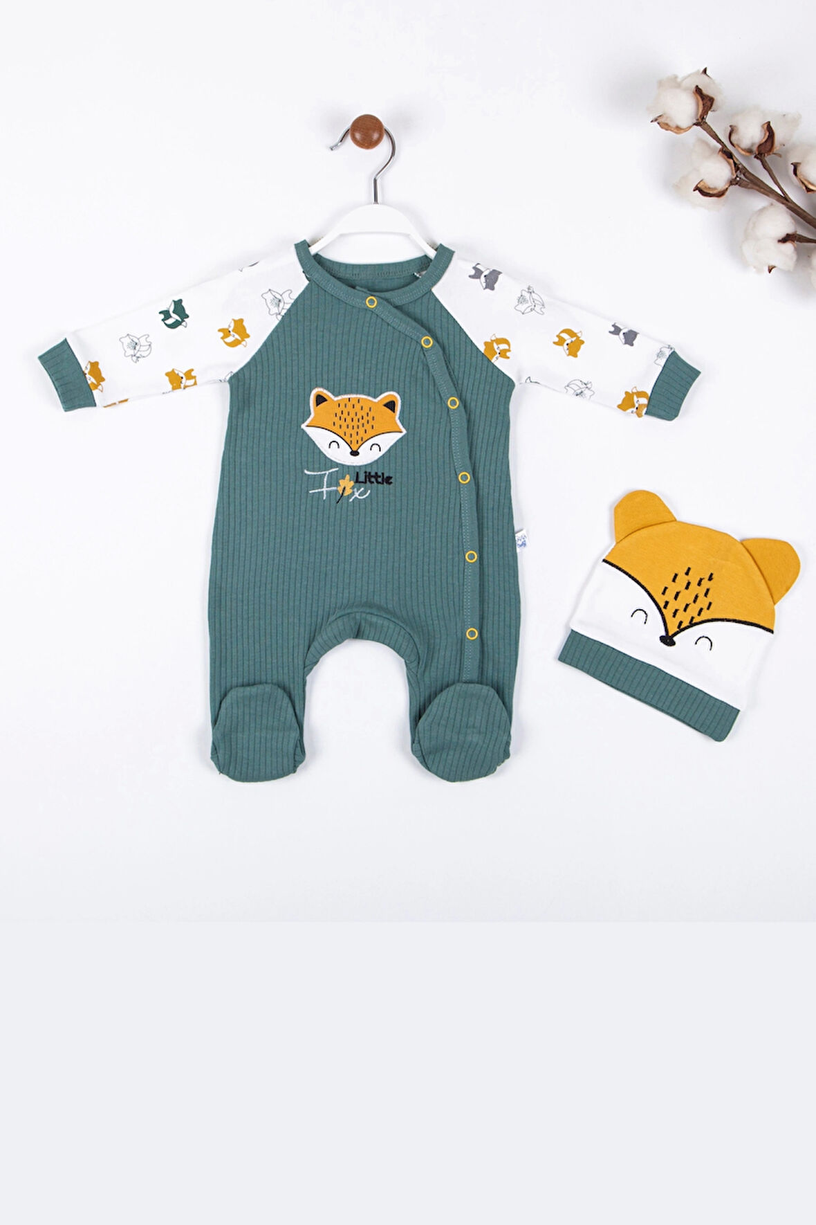 3-9 Ay Erkek Bebek Tulumu Little Fox Yeşil