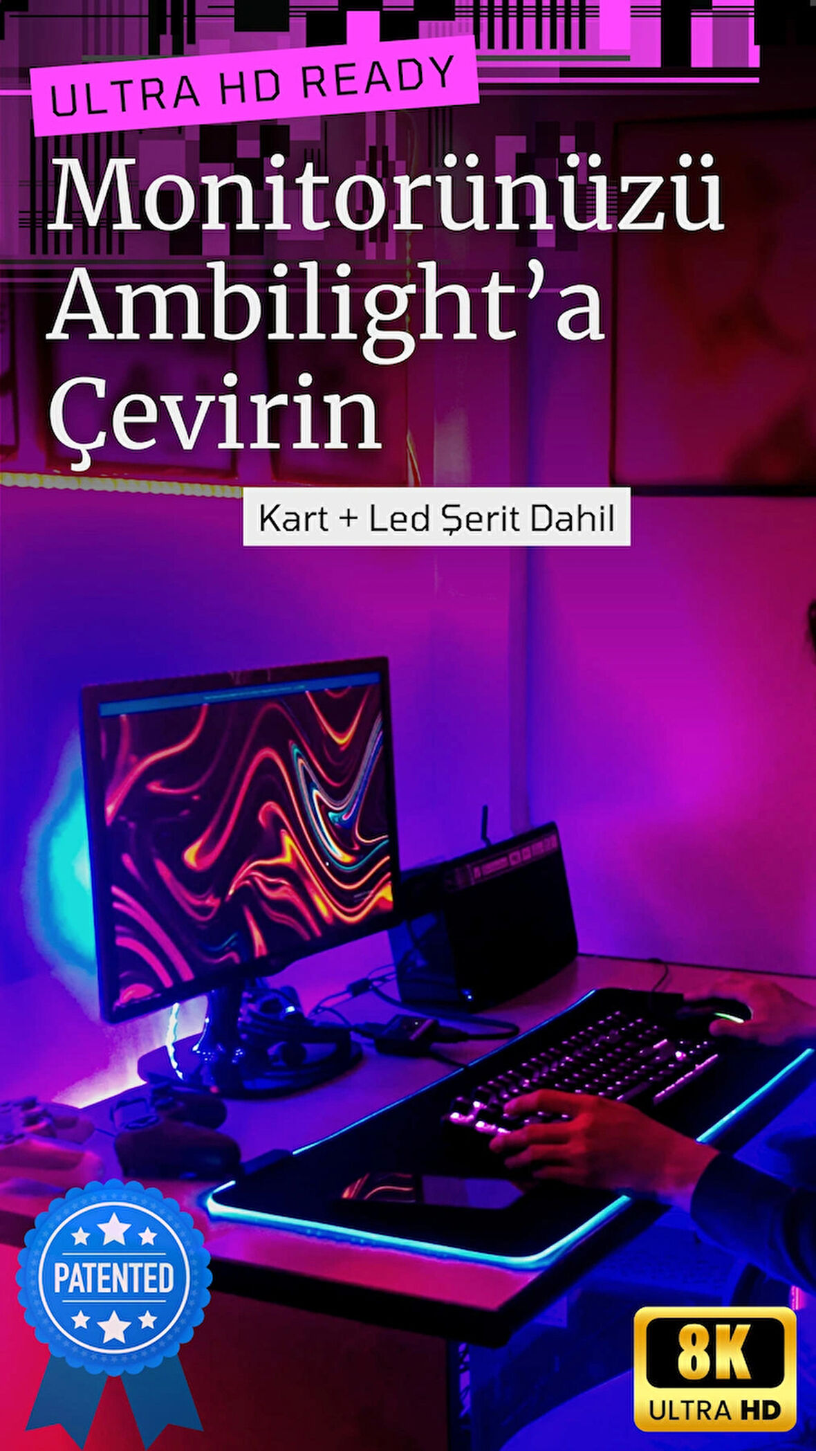 AgnesGP Pc Hue Gradient Ambilight AI Sync Box Led Dahil Ekran Boyutları (27" ile 34" inç arası)