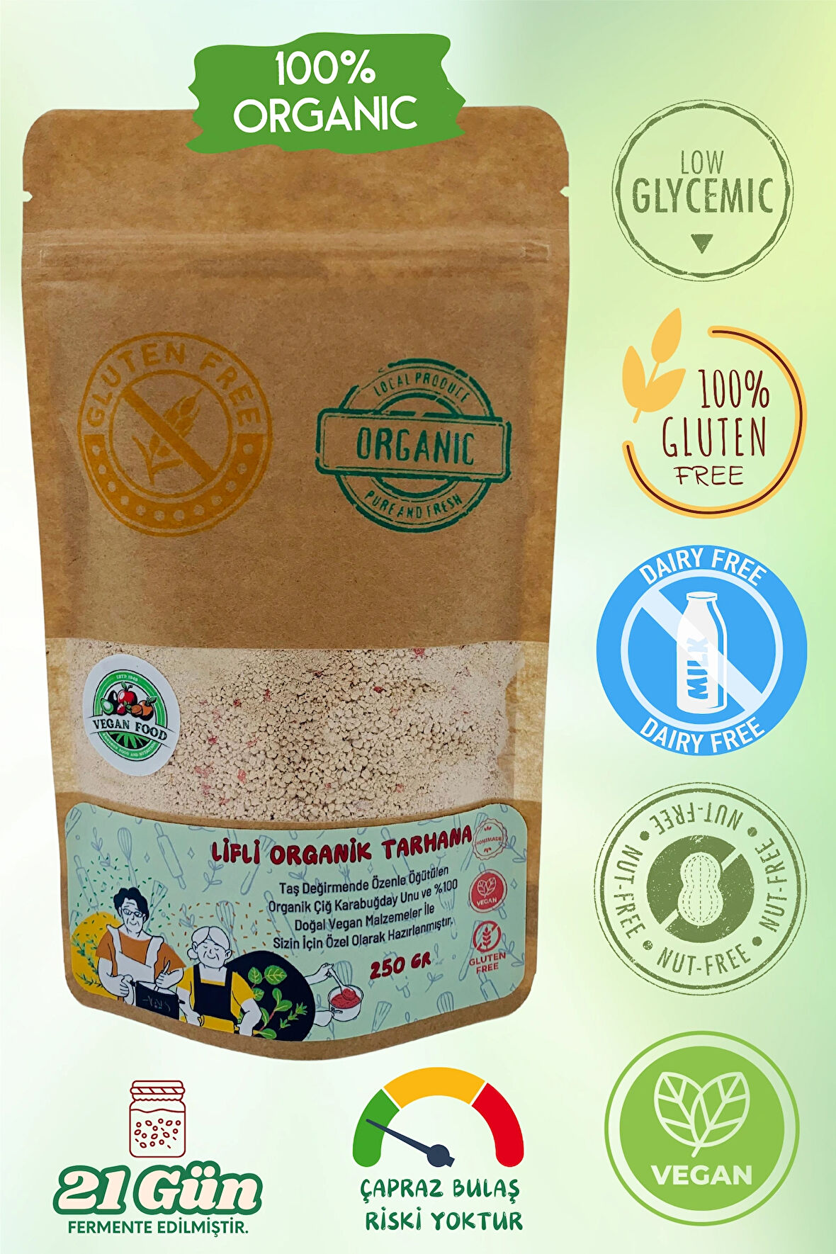 Organik Glutensiz Çimlendirilmiş Çiğ Karabuğday Unundan Vegan Doğal Fermente Tarhana (250 gr)