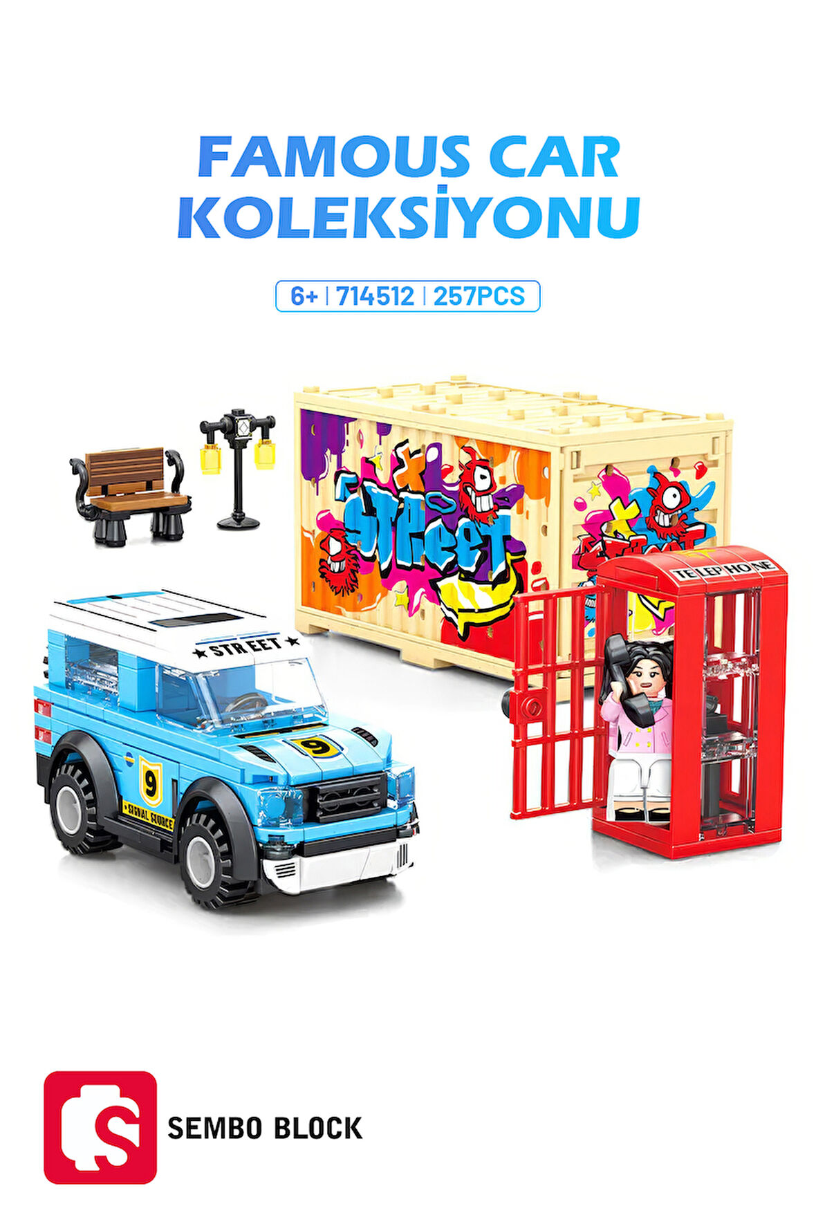 Sembo Block Famous Cars Londra Telefon Kulübesi 257 Parça Yapı blokları Lego ile uyumlu (714512)