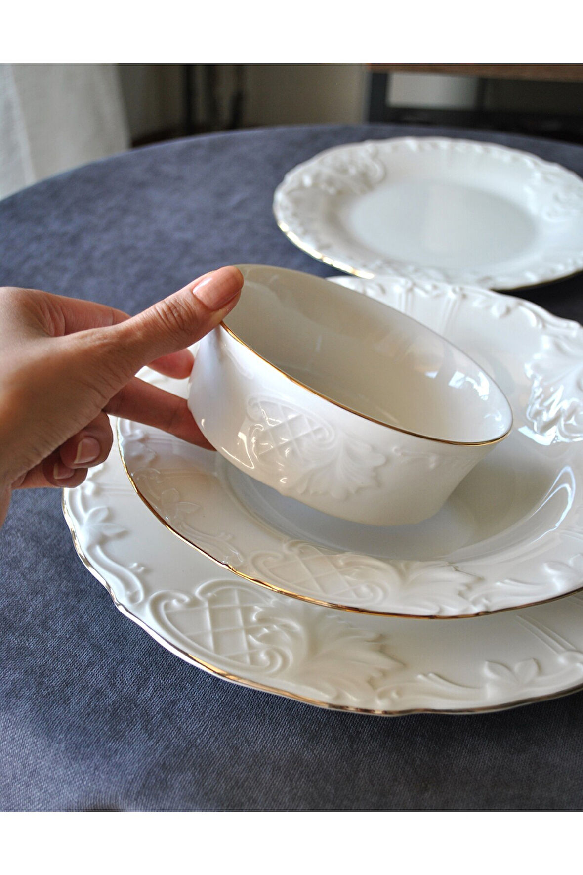 2 Kişilik 8 Parça Porselen Yaldızlı Yemek Takımı Rosemary - Porselen Tabak Yemek Seti