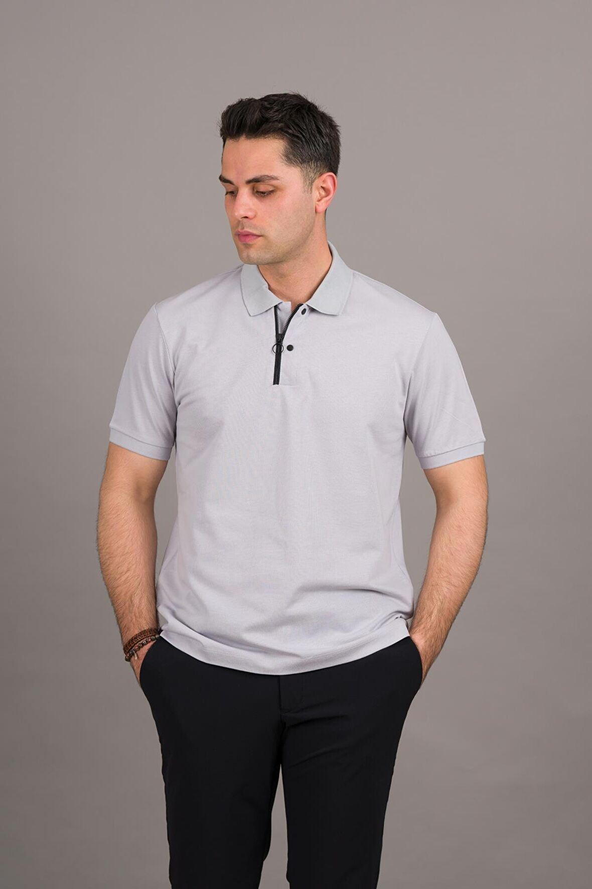 REGULAR FİT FERMUAR DETAYLI  POLO YAKA PAMUKLU ERKEK T-SHİRT