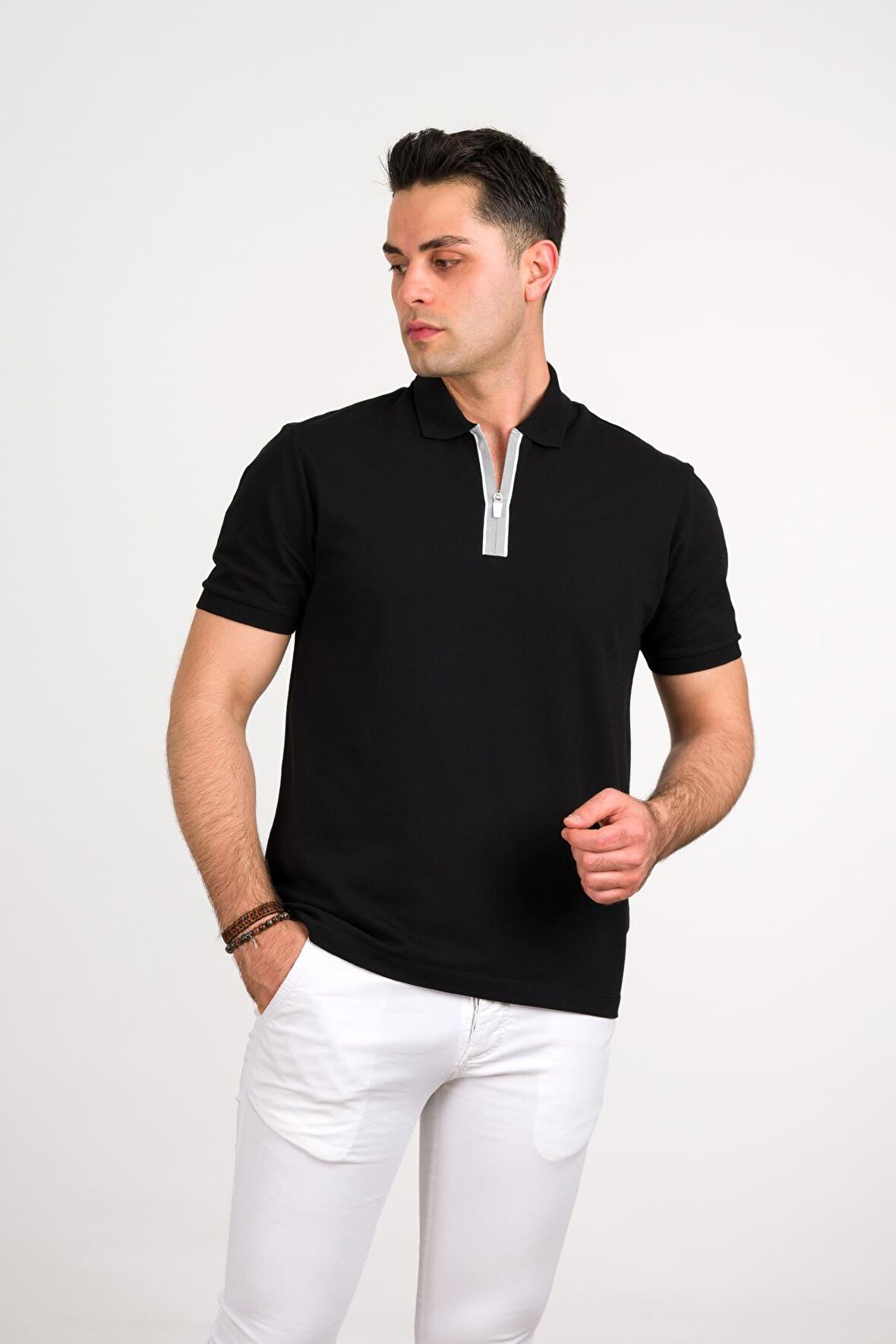 REGULAR FİT FERMUARLI POLO YAKA PAMUKLU ERKEK T-SHİRT