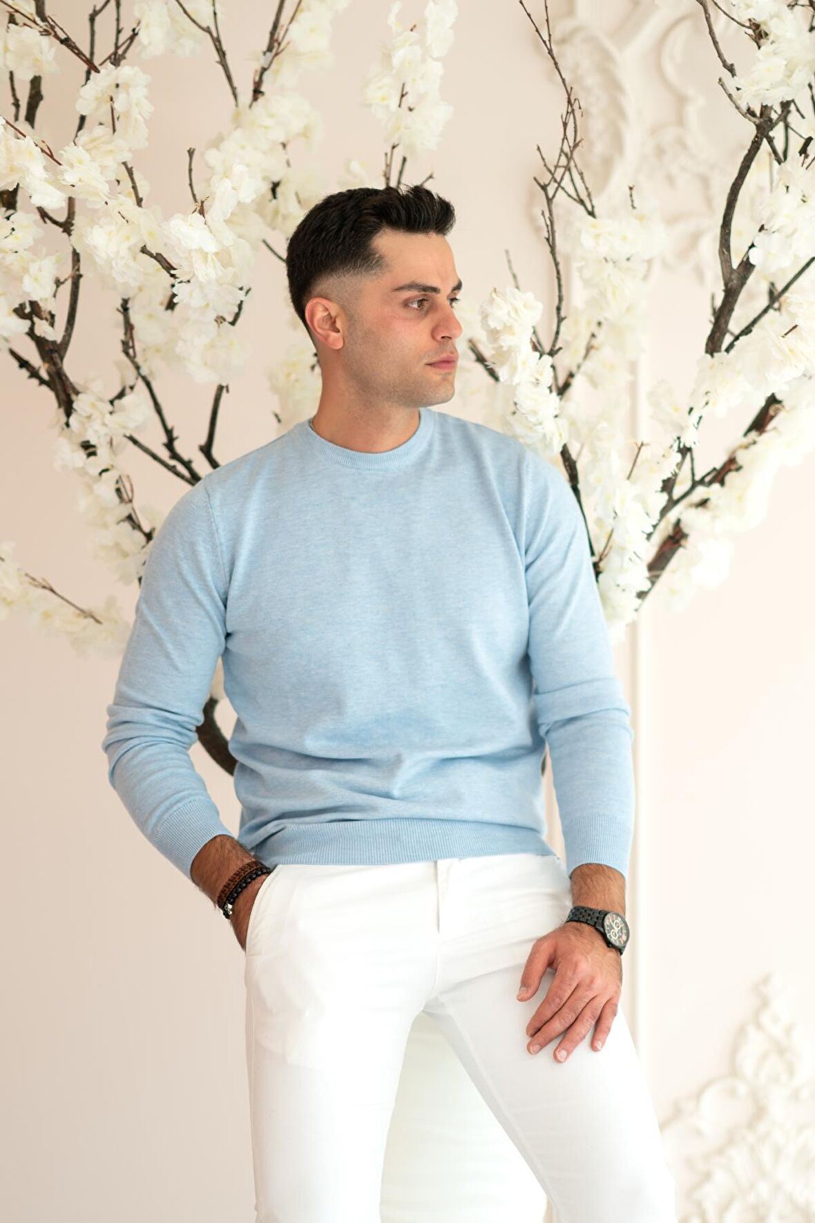 SIFIR YAKA PAMUKLU SLİMFİT BASİC ERKEK TRİKO KAZAK