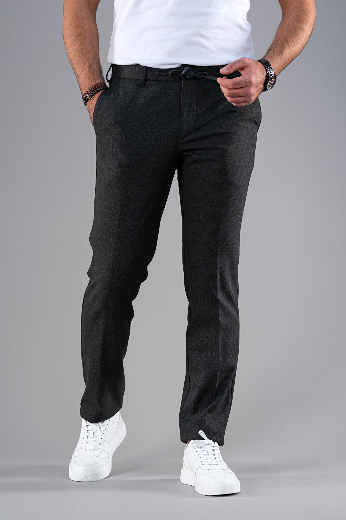 ECER BELİ LASTİKLİ İPLİKLİ REGULAR FİT KIŞLIK KUMAŞ PANTOLON