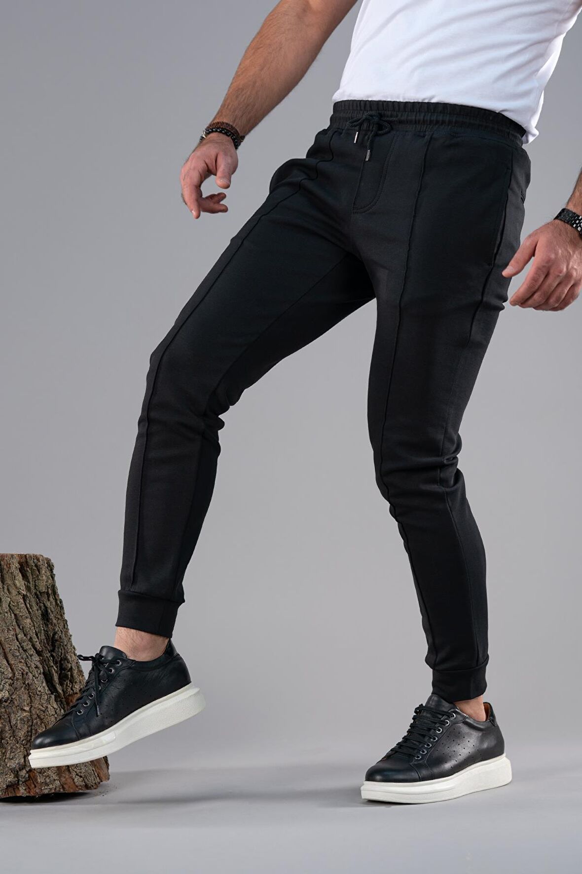 SLİMFİT DAR PAÇA BELİ LASTİKLİ İPLİKLİ LİKRALI JOGGER PANTOLON