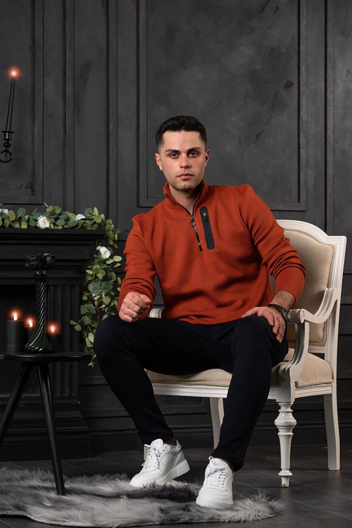 SLİMFİT YARIM BALIKÇI FERMUAR DETAYLI ERKEK TRİKO KAZAK