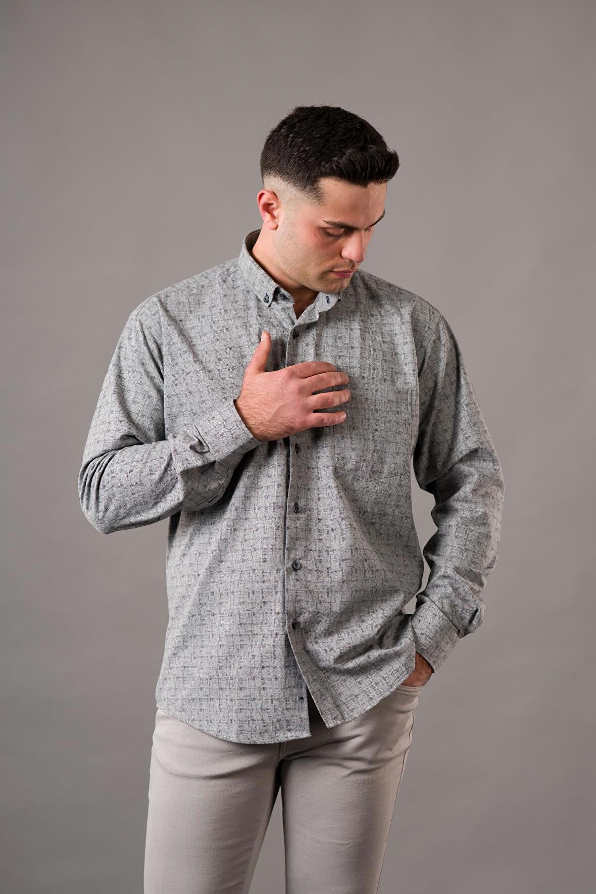 BİCAN GENİŞ KESİM CEPLİ DESENLİ KALIN KUMAŞ KIŞLIK ERKEK GÖMLEK