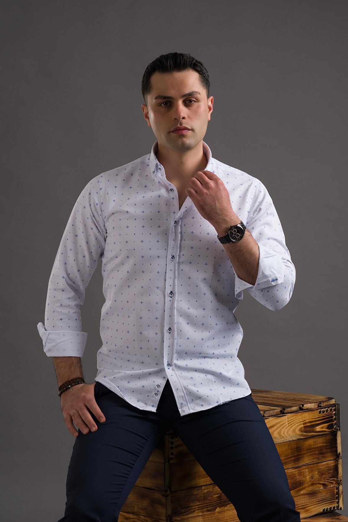 ADVANTE DESENLİ SLİMFİT DÜĞMELİ YAKA UZUN KOL ERKEK GÖMLEK