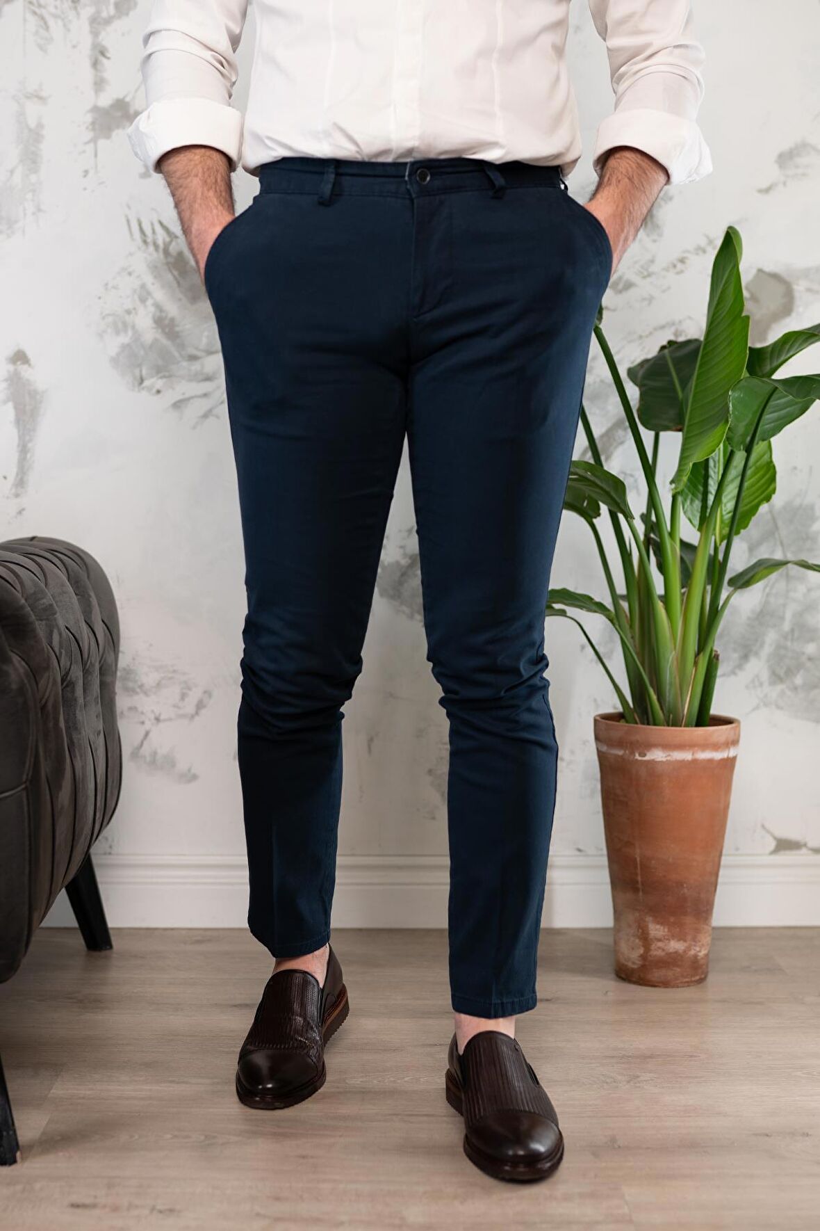 NOTRA SLİMFİT DAR PAÇA ERKEK YAZLIK GABARDİN CHİNO PANTOLON