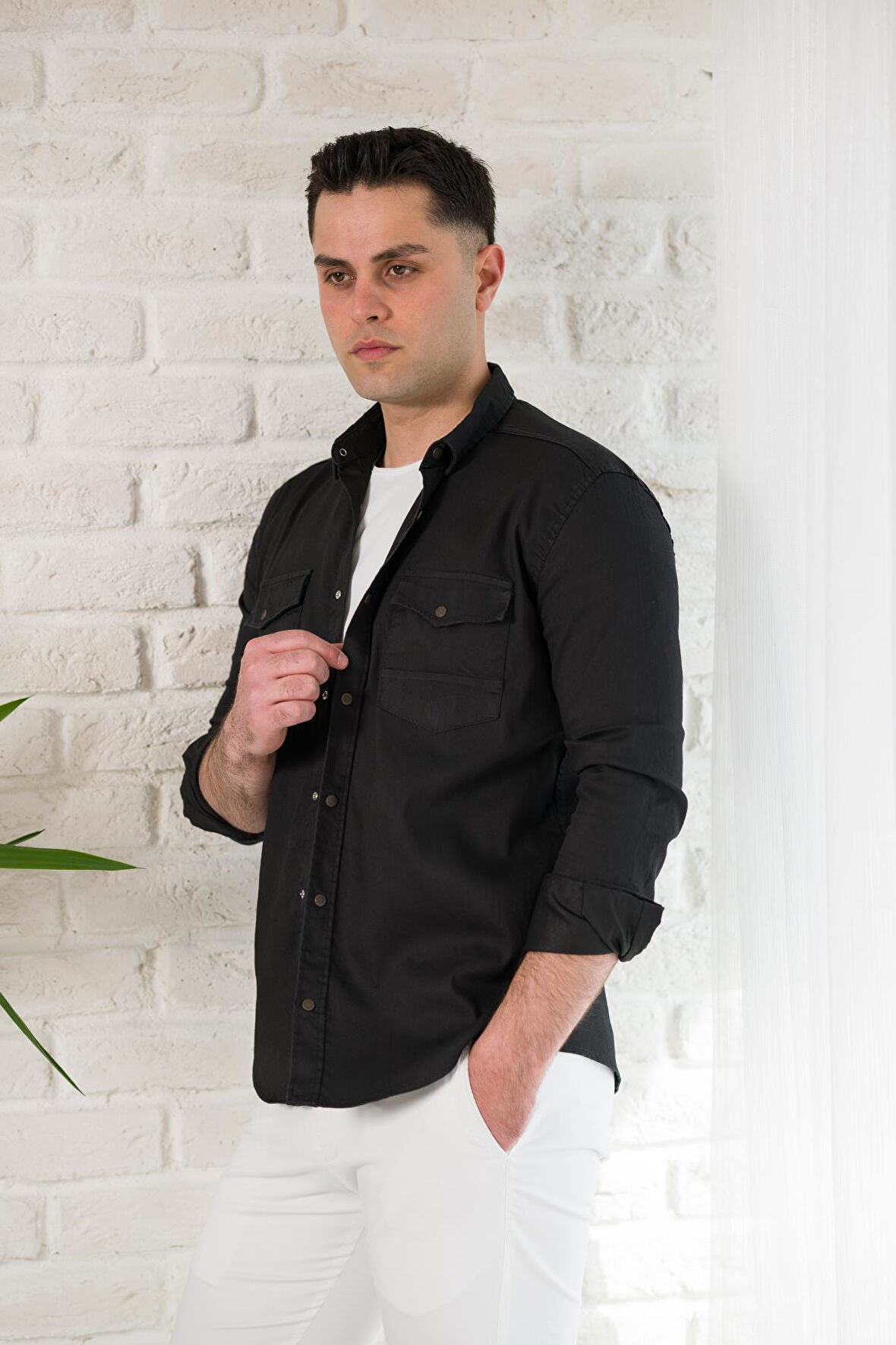 REGULAR FİT ÇİFT CEPLİ RENKLİ ERKEK PAMUKLU KOT GÖMLEK