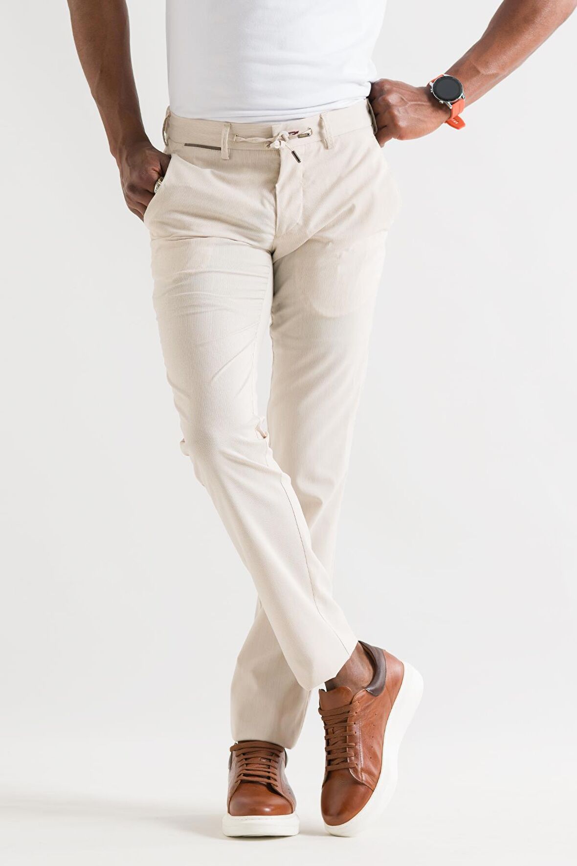 Ecer Slimfit Beli Lastikli İplikli İnce Yazlık Kumaş Jogger Pantolon