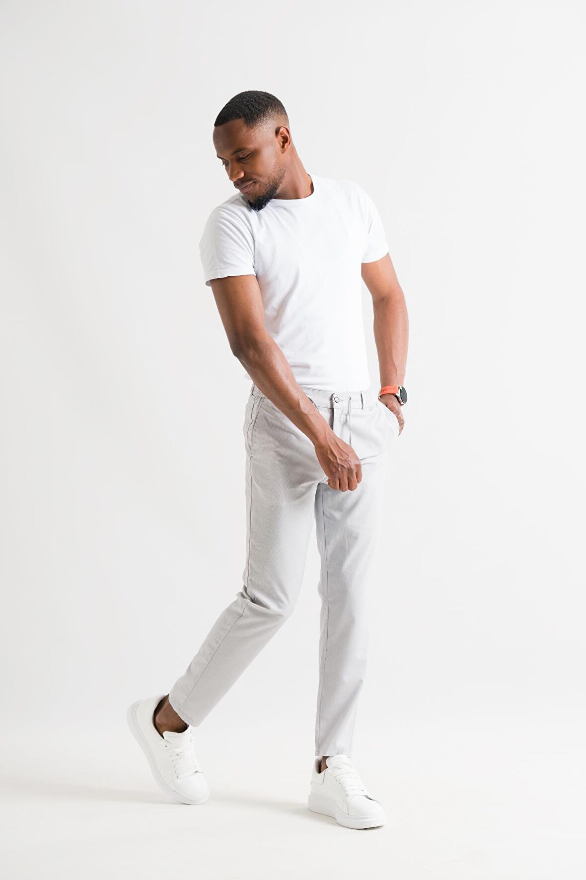 Slimfit Çizgili Beli Lastikli İplikli İnce Kumaş Erkek Yazlık Jogger pantolon