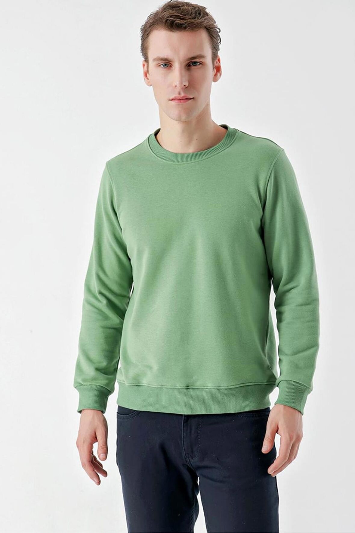 Slimfit  Bisiklet Yaka Düz Renk 2 iplik Erkek Sweatshirt