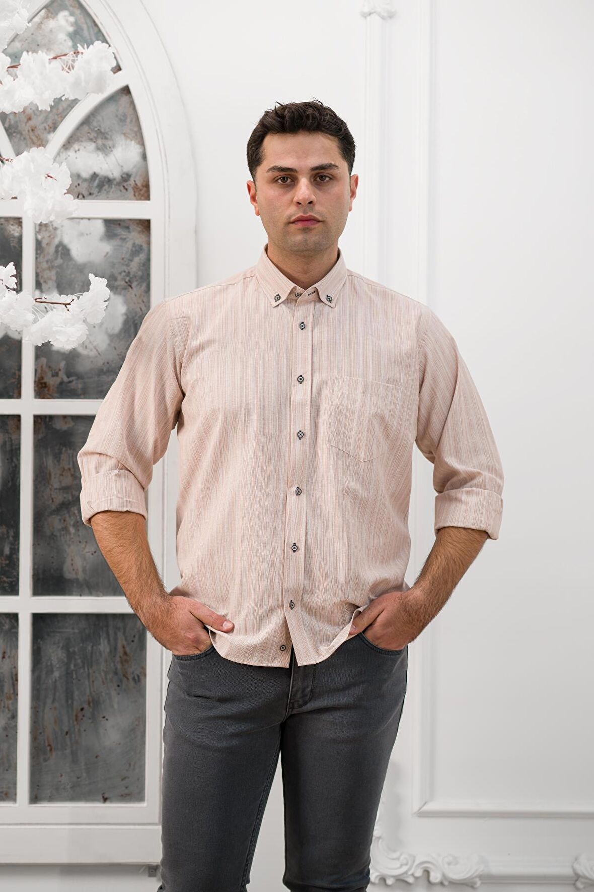 Advante Geniş Ve Rahat Kesim Cepli Çizgili Klasik Erkek Gömlek