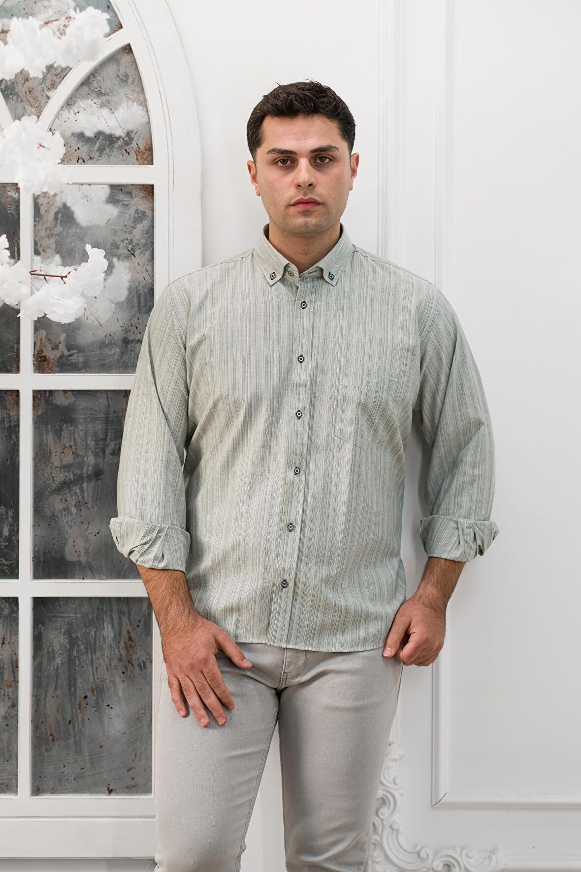 Advante Geniş Ve Rahat Kesim Cepli Çizgili Klasik Erkek Gömlek