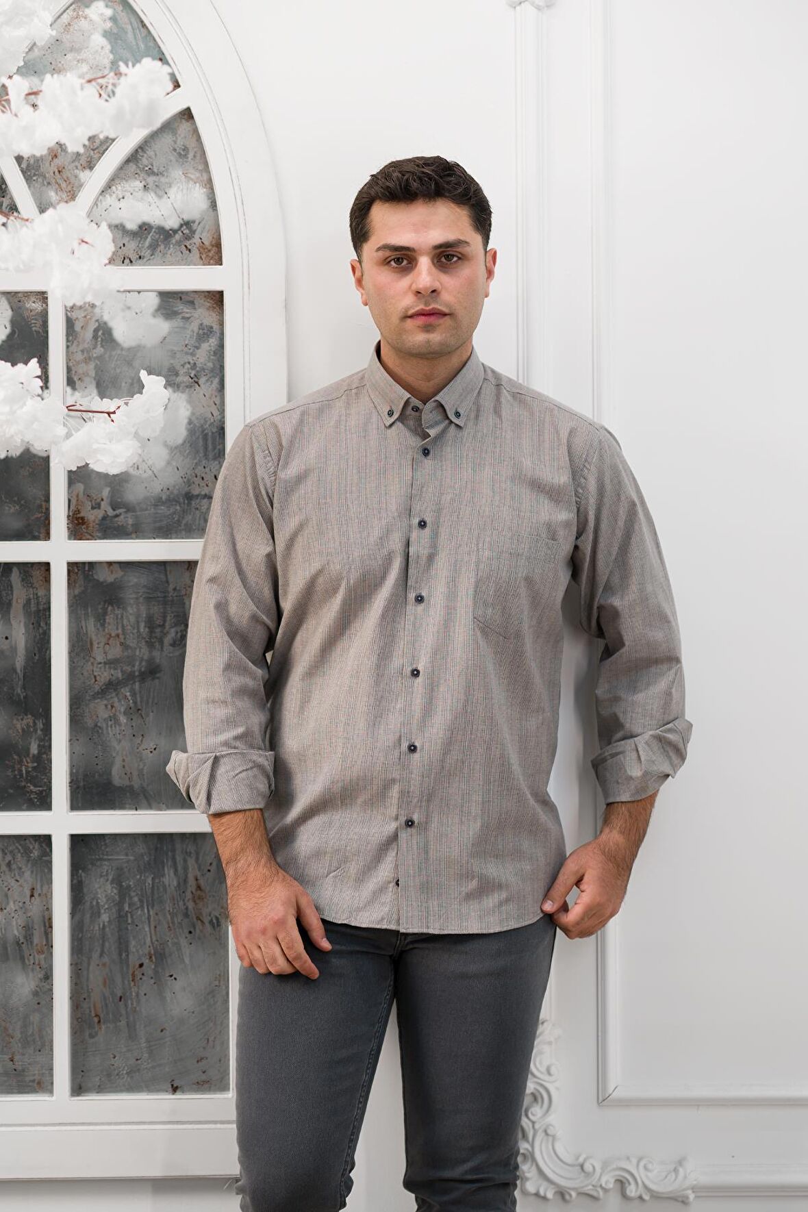 Advante Geniş Ve Rahat Kesim Cepli Çizgili Klasik Erkek Gömlek