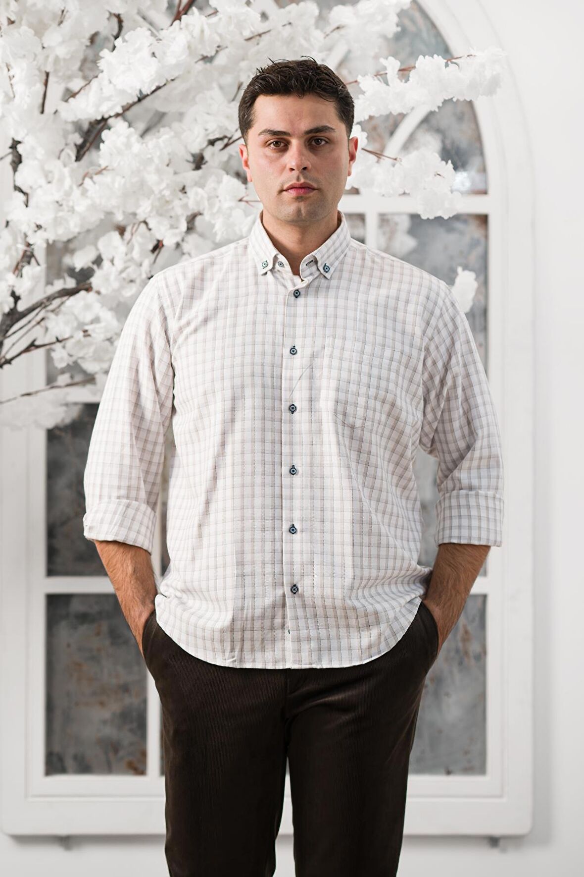 Advante Geniş Kesim Cepli Kareli Mevsimlik Kumaş Erkek Gömlek